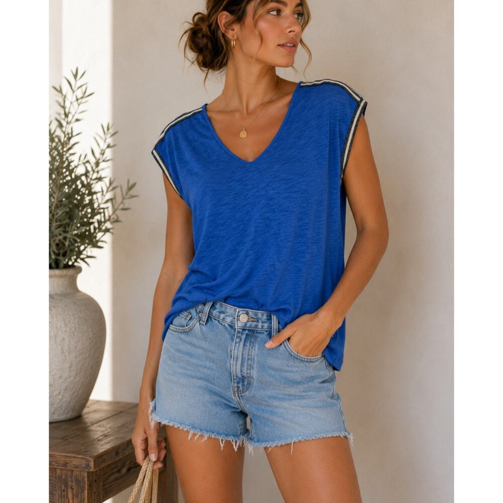 Sita Murt Blue Cotton Short Sleeve Tee Shirt Womens M Natural Fibers Comfort Top